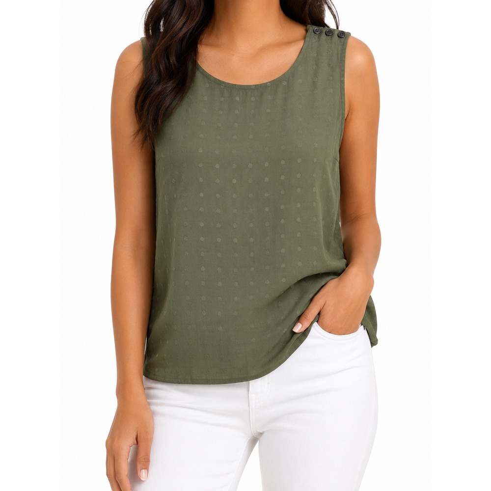 Banana Republic Olive Green Clip Dot Sleeveless Blouse Shell Top Womens Size M